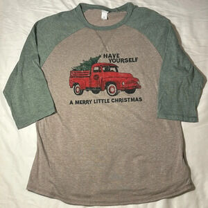 Vintage Red Truck Christmas Tshirt Have Yourself  A Merry Little Christmas